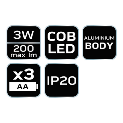 NEO TOOLS Alu Batterien Taschenlampe 3xAA 200Lm COB-LED IP20 Camping Werkstatt