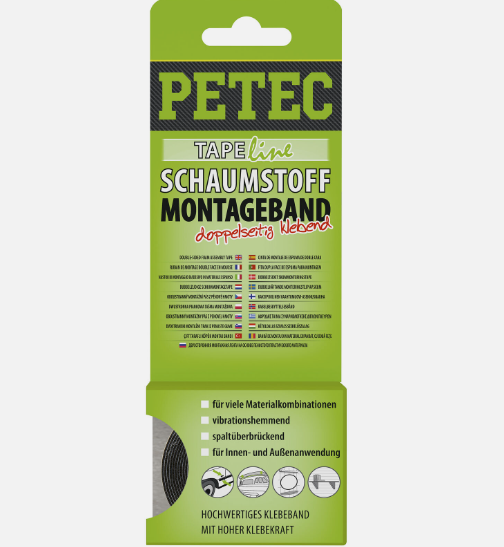 PETEC Schaumstoff-Montageband doppelseitiges Klebeband Leisten schwarz 2m x 12mm