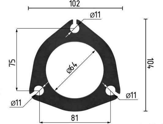 Auspuffverbinder Muffe 3er Flansch Platte Adapter Ø 64,5 mm für VW VAG Ford DAF