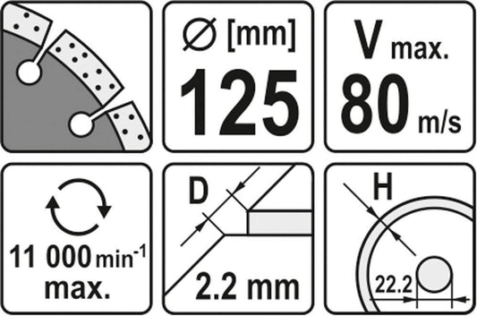 YATO YT-6003 Diamant Trennscheibe Ø 125 mm Mauernutfräse Beton Dachziegel Stein