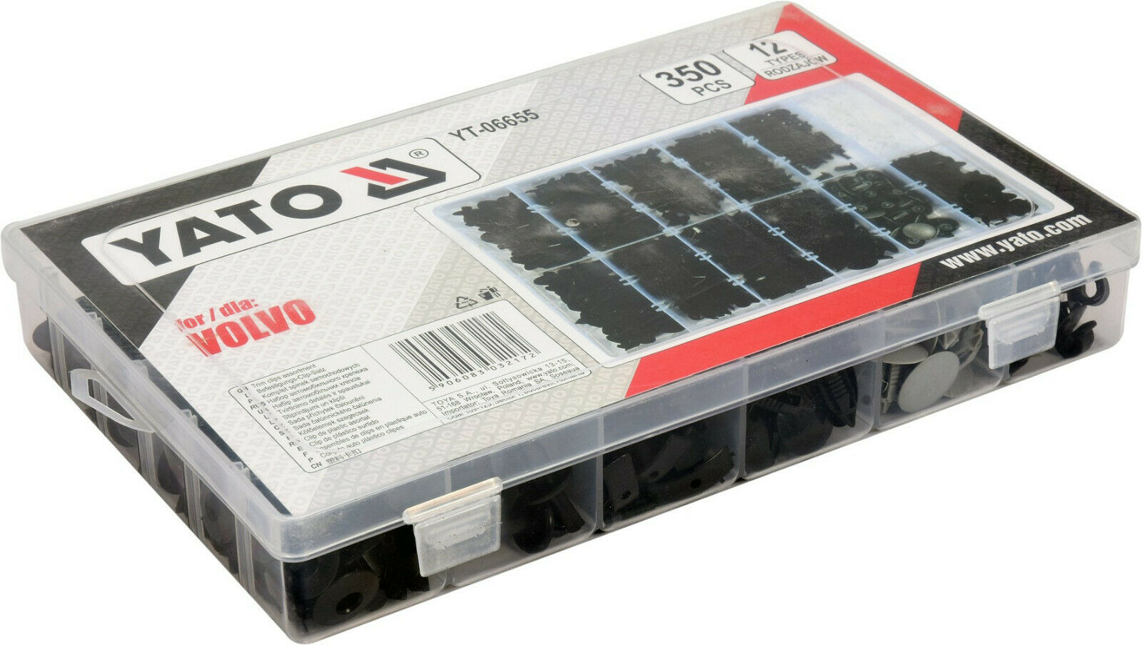 Yato YT-06655 Autoclips Set für Volvo 350Stk. Sortierbox Befestigungsclips Satz - Flex-Autoteile