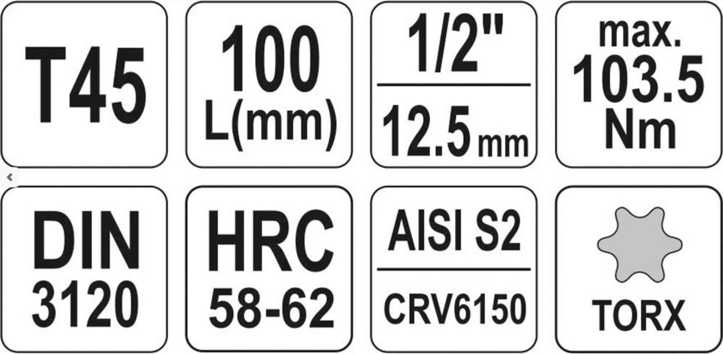 Nuss T45 100mm 1/2" YATO YT-04325 Torx Schrauberbit Biteinsatz Steckschlüssel