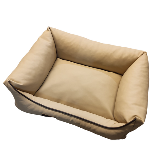 Hundebett Hundekorb Hundekissen Hundesofa Liegeplatz Kunstleder Korb Gr.S Beige