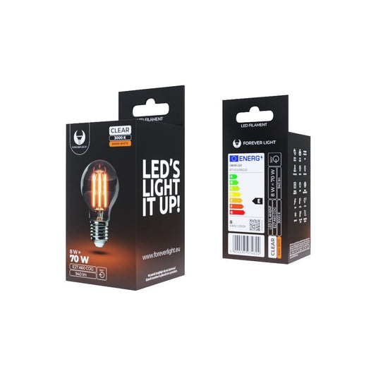 Forever Light LED Birne Filament E27 8W ~ 60W 230V 2700K 800Lm Warmweiß COG