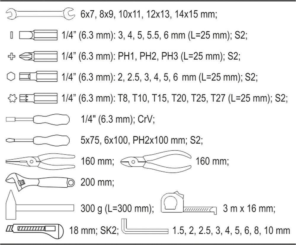 Yato YT-39280 Werkzeugtasche 44tlg Werkzeugsatz Etui Heimwerker Schrank-aufbau - Flex-Autoteile