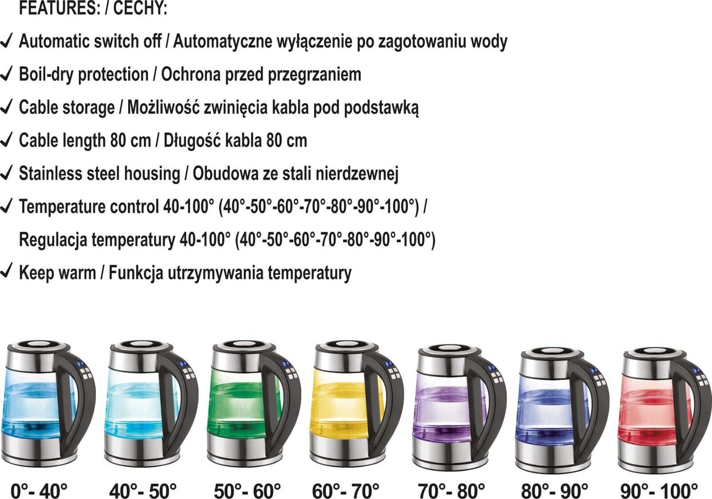 Lund Glas Wasserkocher 1,7L 2200W LED Beleuchtung Temperaturwahl Warmhalten