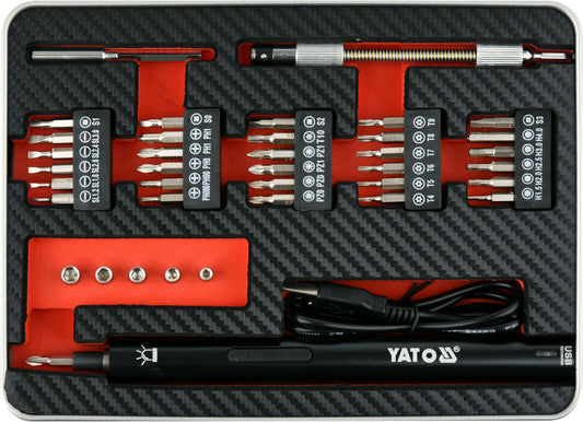 Yato yt-27930 fine mechanic battery screwdriver set 39 pitch led screwdriver